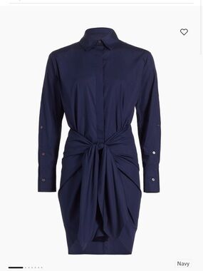 Derek Lam Navy Long-Sleeve Tie-Front Shirt Dress
